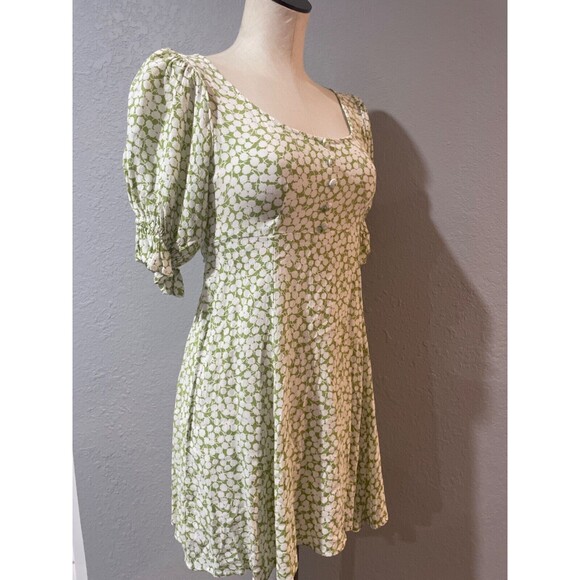 Faithful the Brand Puff Sleeve Mini Dress size S Scoop Neck Pistachio White - Picture 10 of 14